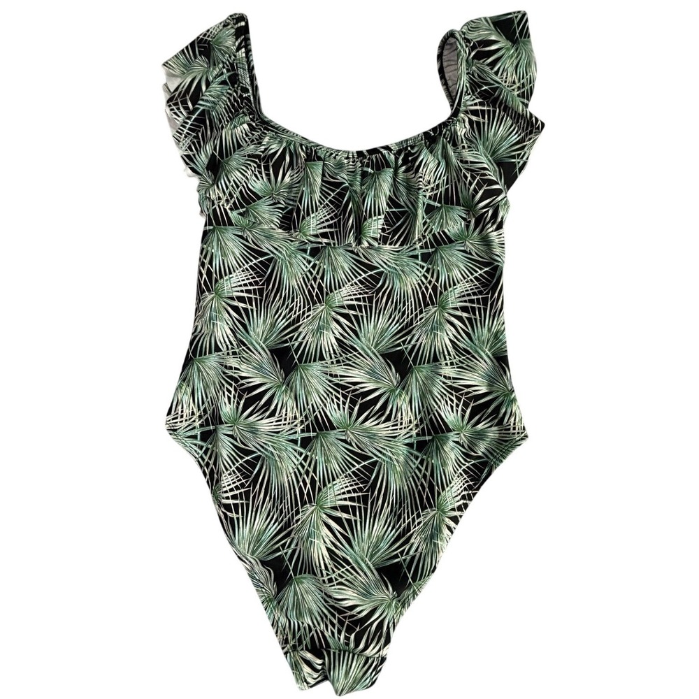 Cabana del Sol Womens One Piece Swimsuit Ruffle Off Shoulder Palm Leaf Large - Picture 3 of 7